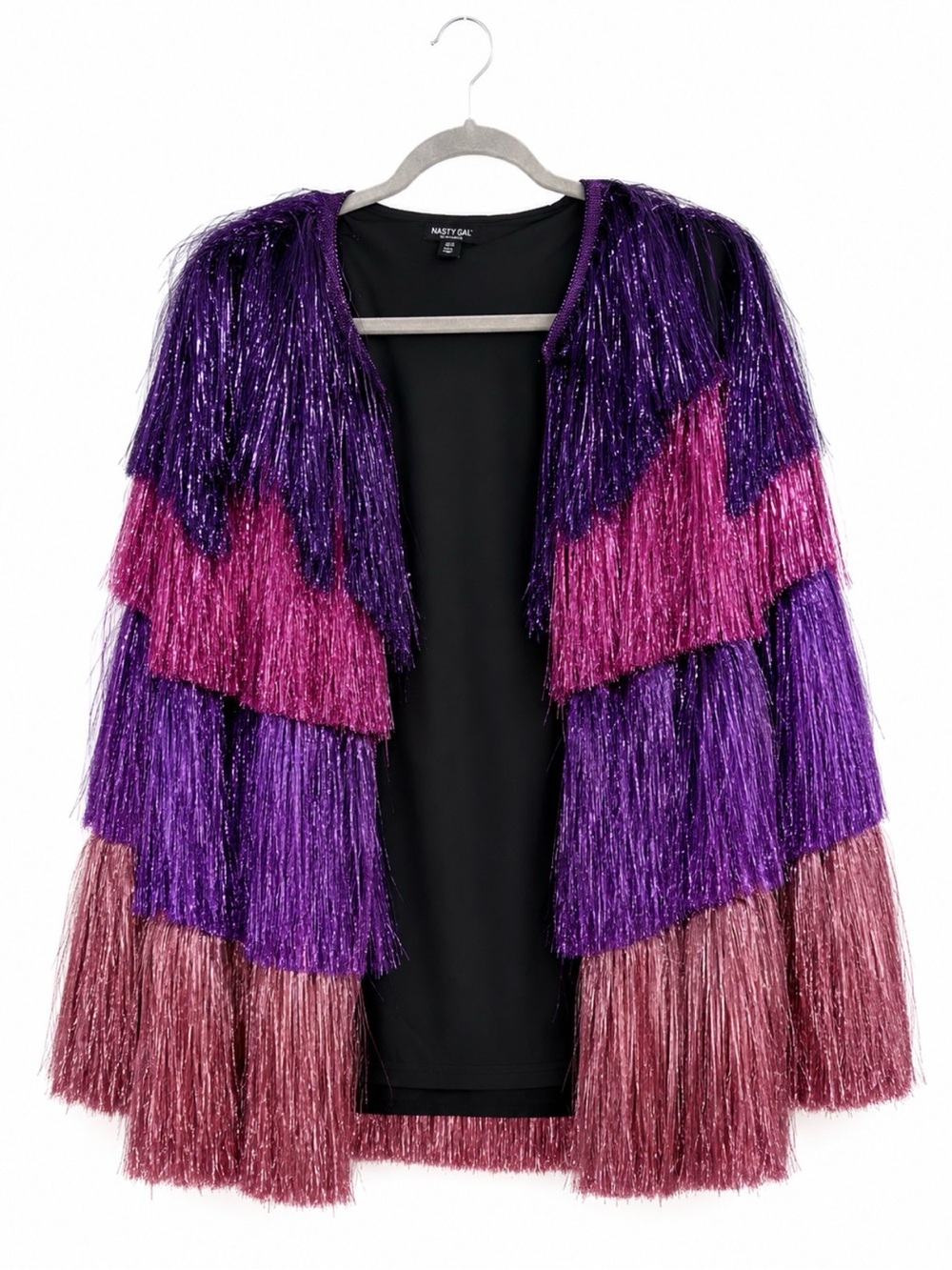 Nasty Gal - Metallic Fringe Layered Jacket in Purple and Pink - Picture 3 of 4